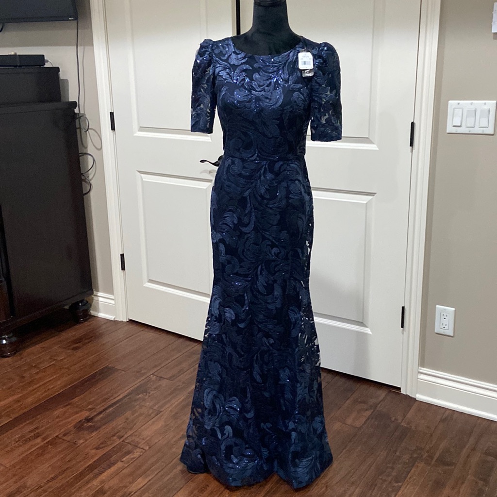 Navy Blue Sequin Lace Dress
